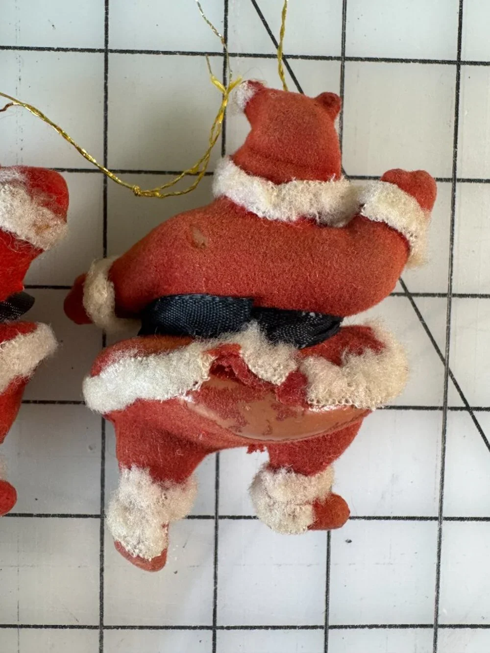 Vintage Flocked Santa Claus Ornaments 4” Japan Hong Kong Mid Century Christmas